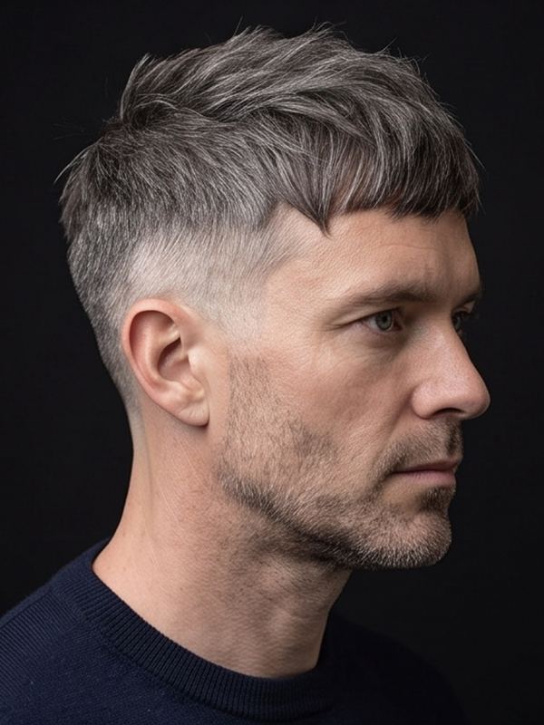 Modern french crop med mid fade på en ung man