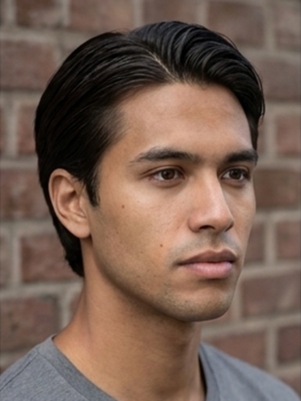 Slick back middle part med vågigt hår