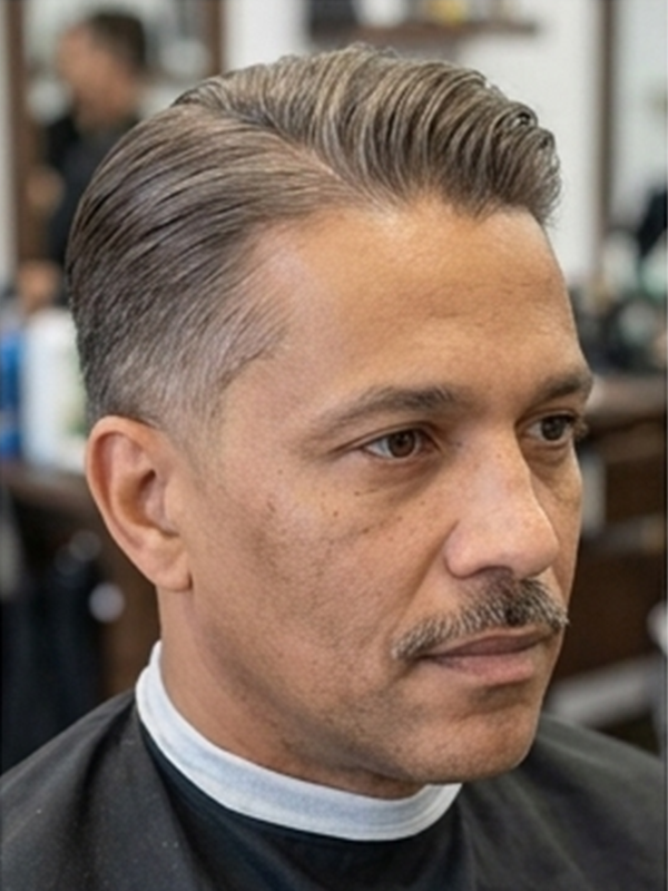 Slick back med mittbena på en man med skägg