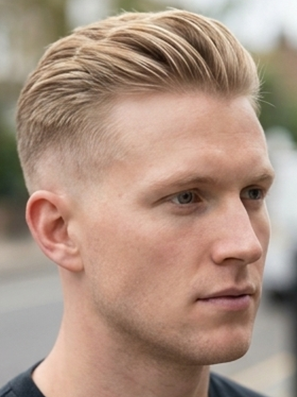 Middle part på en man med blont hår