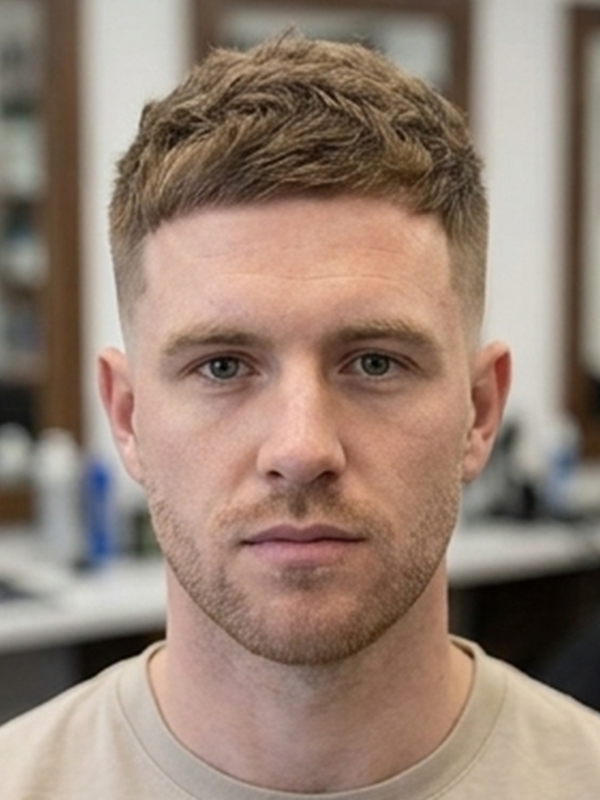 Tonad crew cut på en ung man