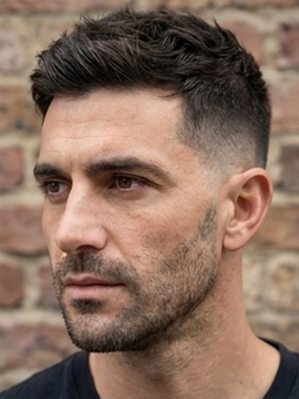 Crew cut på en man med tunnande hår