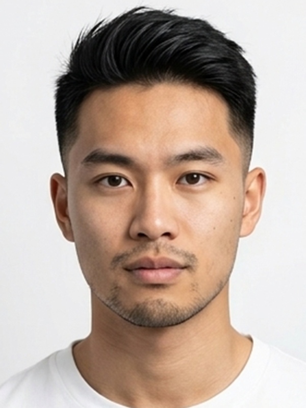 Klassisk slät quiff på en man med mörkt hår