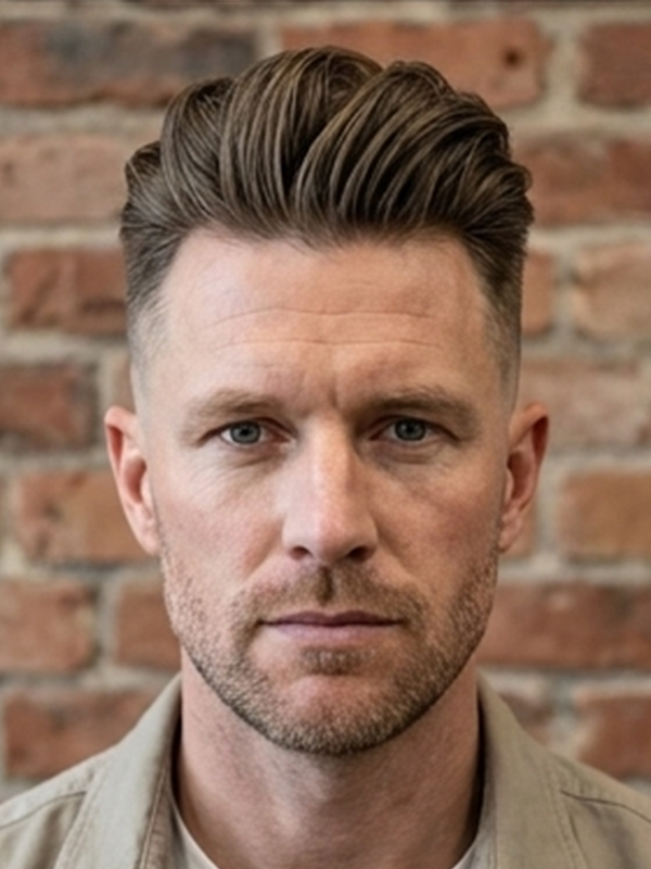 Hög quiff på en man med tjockt rakt hår