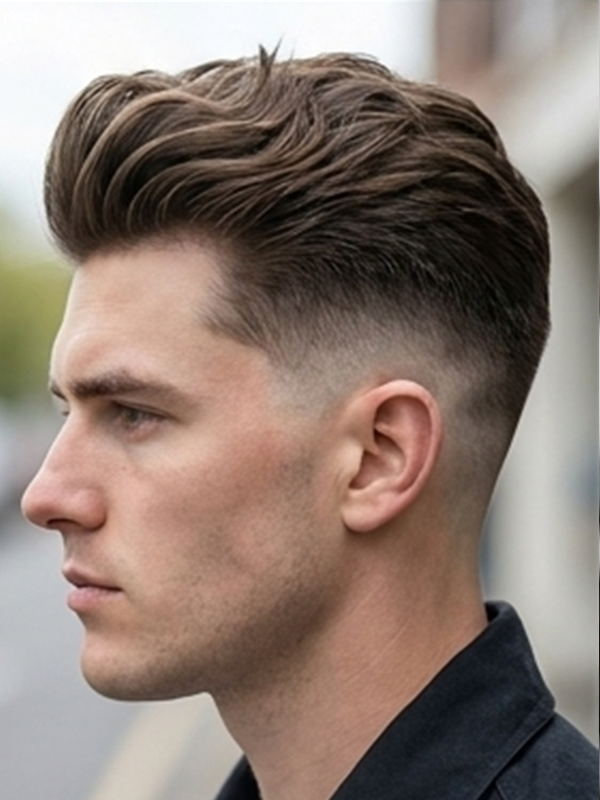 Quiff med skägg på en man i trettioårsåldern