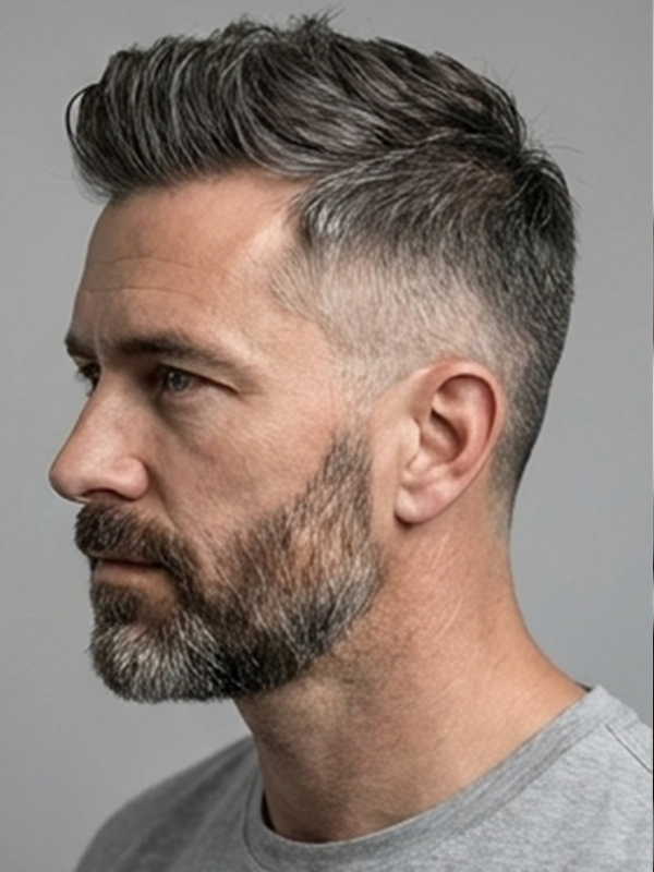 Lägre, bredare quiff på ett långsmalt ansikte