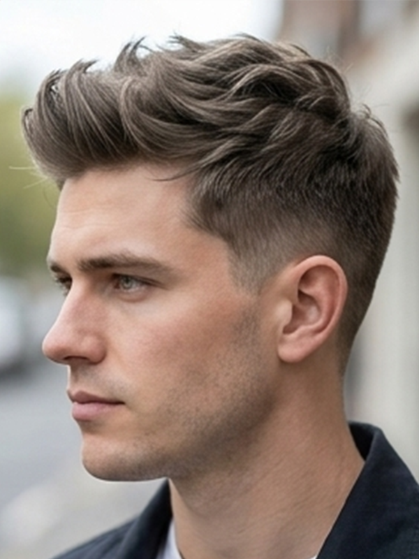 Blond quiff med volym framtill