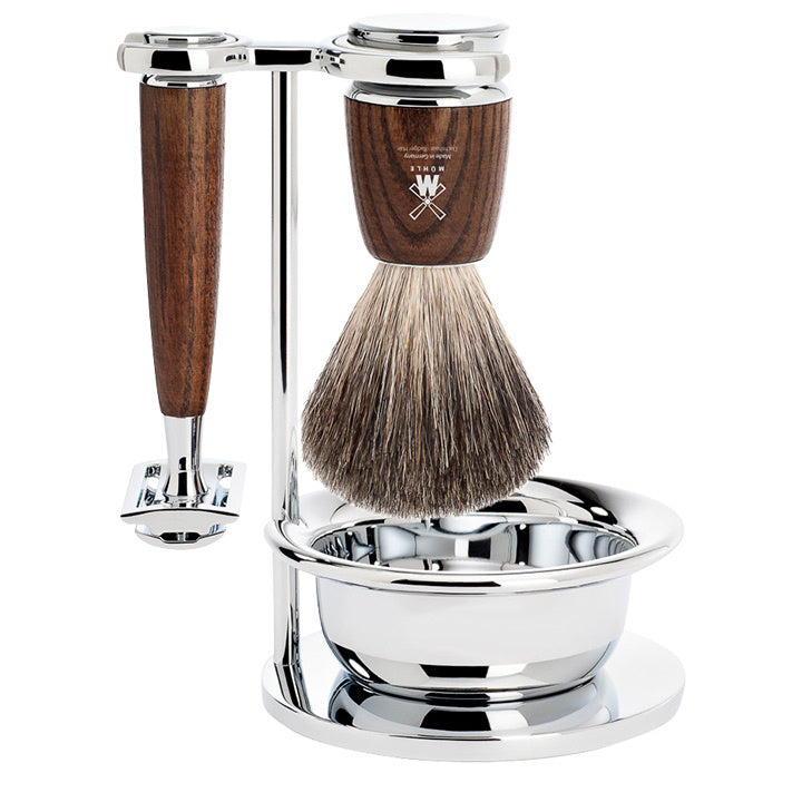 Mühle Rytmo Safety Razor Shaving Set (4 pc.) – Pure Badger – Steamed Ash
