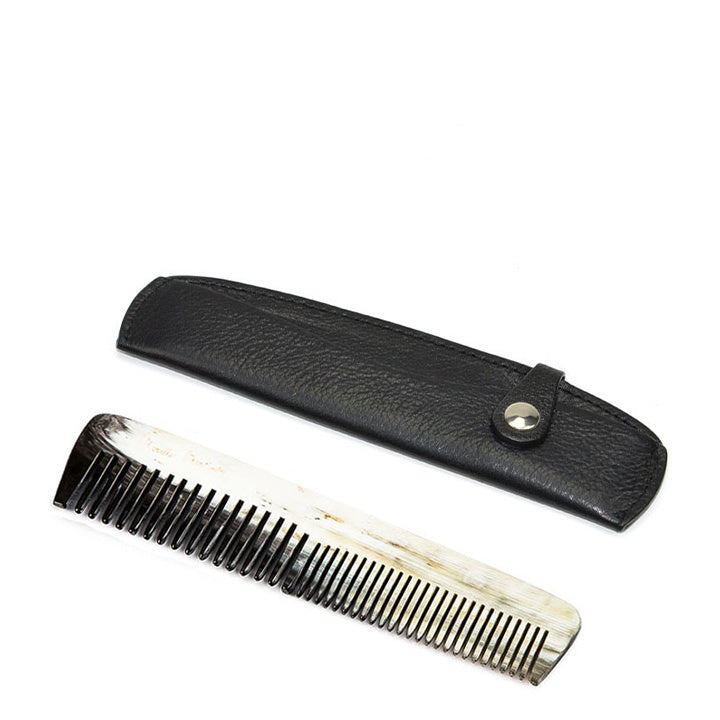 Mariella Martinato Genuine Horn Pocket Size Comb Whiteh Buffalo Leather Case